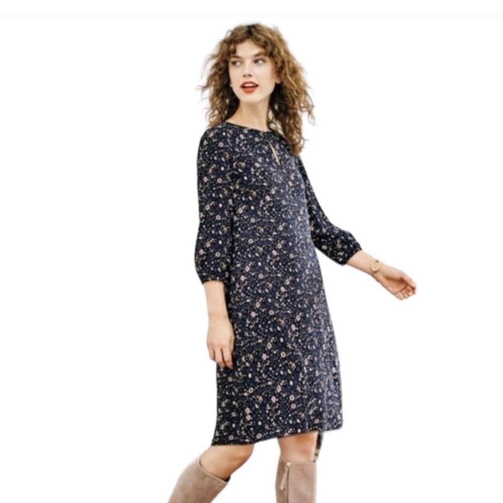 Boden Nerissa Sheath Dress Long Blue Pink Floral 3/4 Sleeve Knee Length